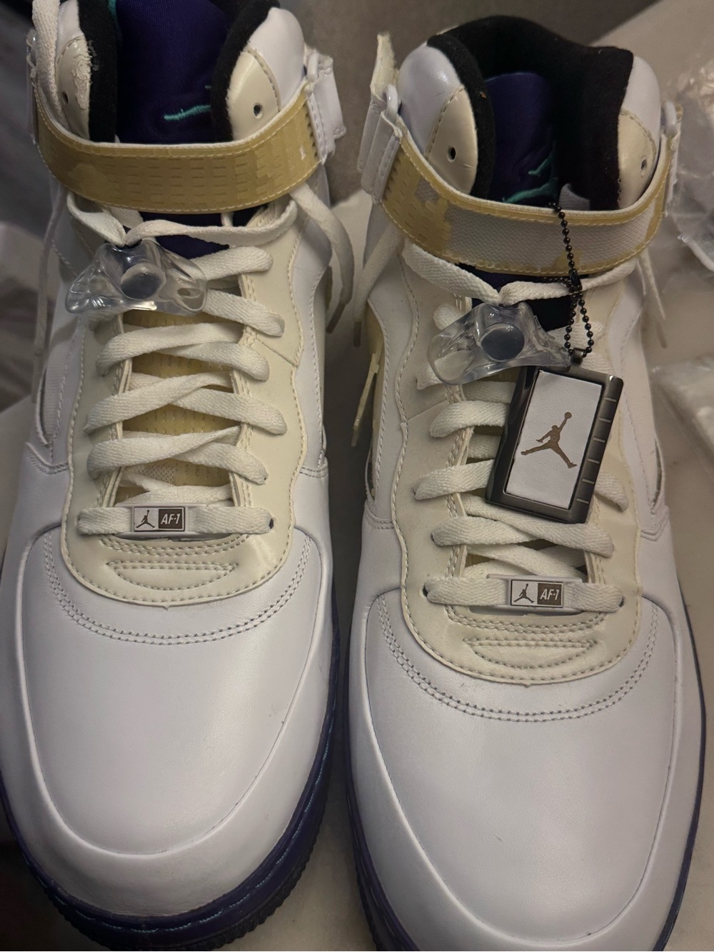 Retro Jordan Men’s White, Cream & Purple High-Top Sneakers